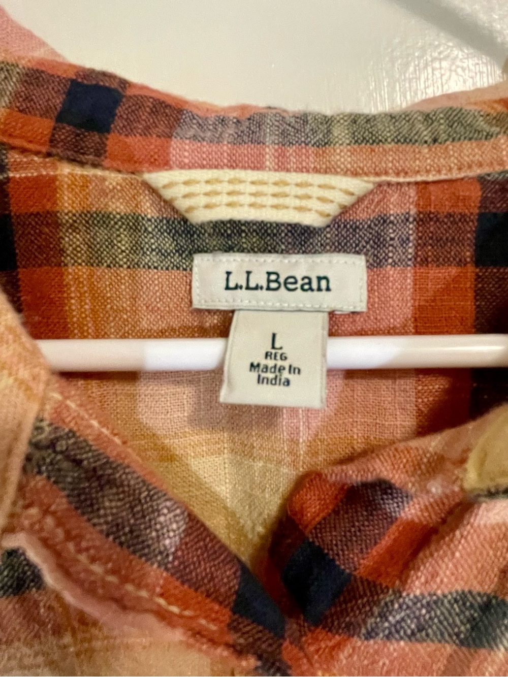 L.L.Bean Orange and Navy Plaid Flannel Shirt